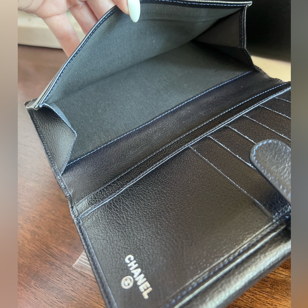 CHANEL Camellia Flower Empreinte Black Leather Bill Card Wallet with Box & Card - Picture 13 of 16